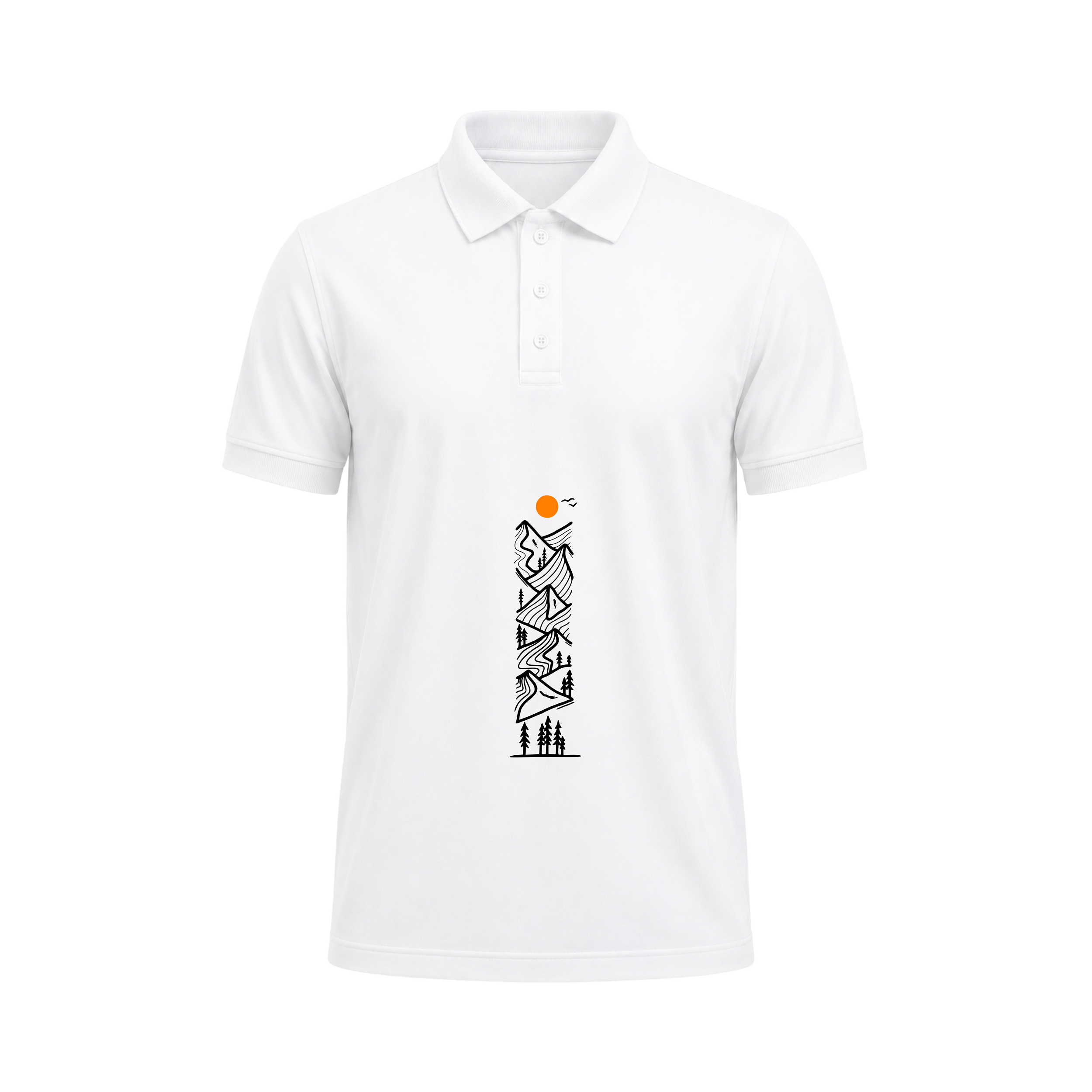 Siiege Mountain Line Art White Polo T-Shirt for Men