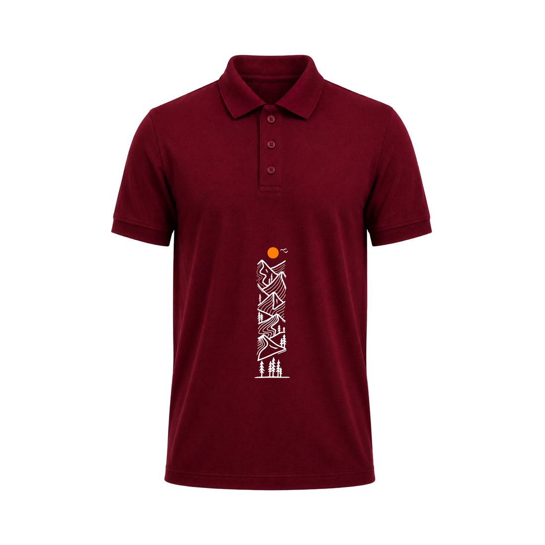 Siiege Mountain Line Art White Polo T-Shirt for Men
