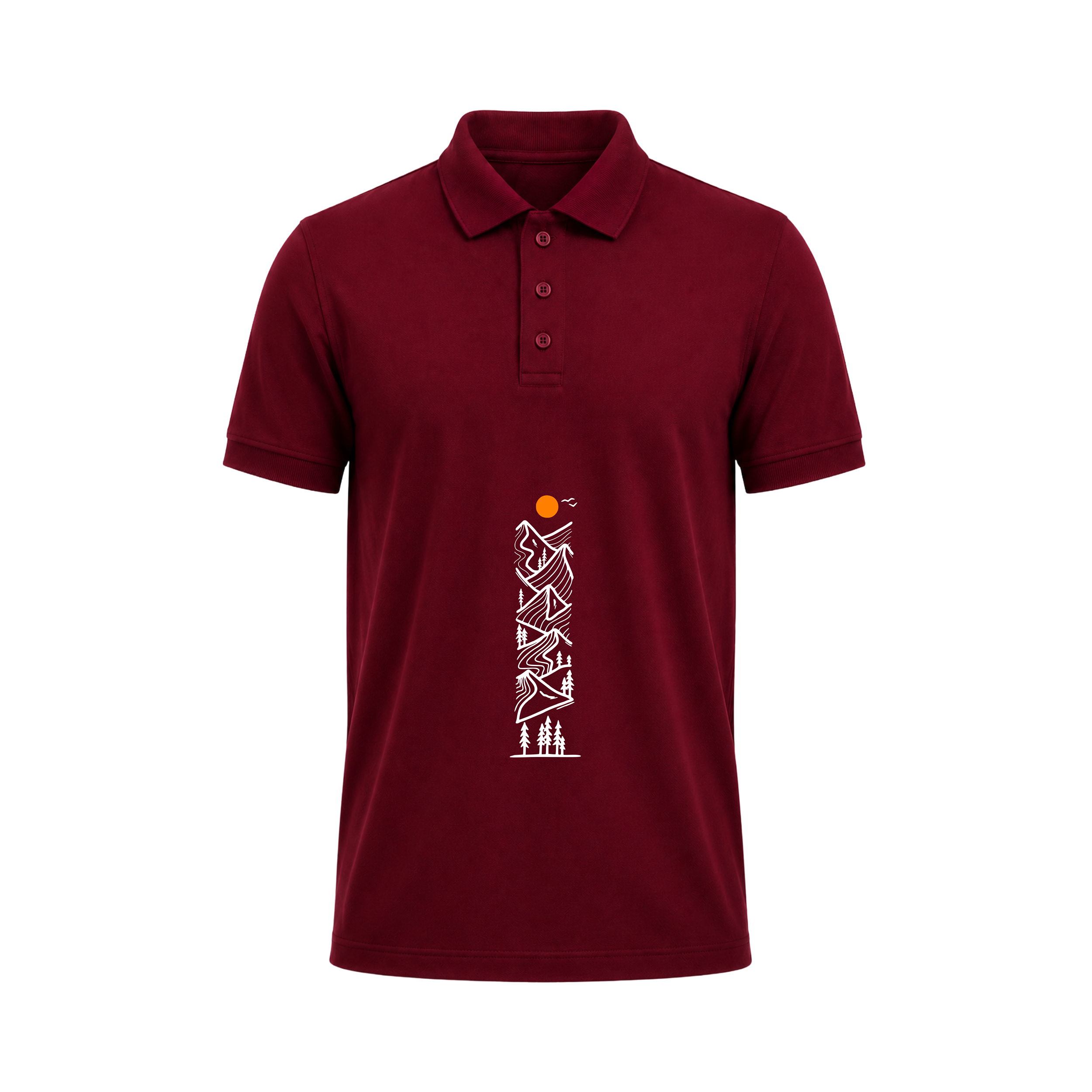 Siiege Mountain Line Art White Polo T-Shirt for Men
