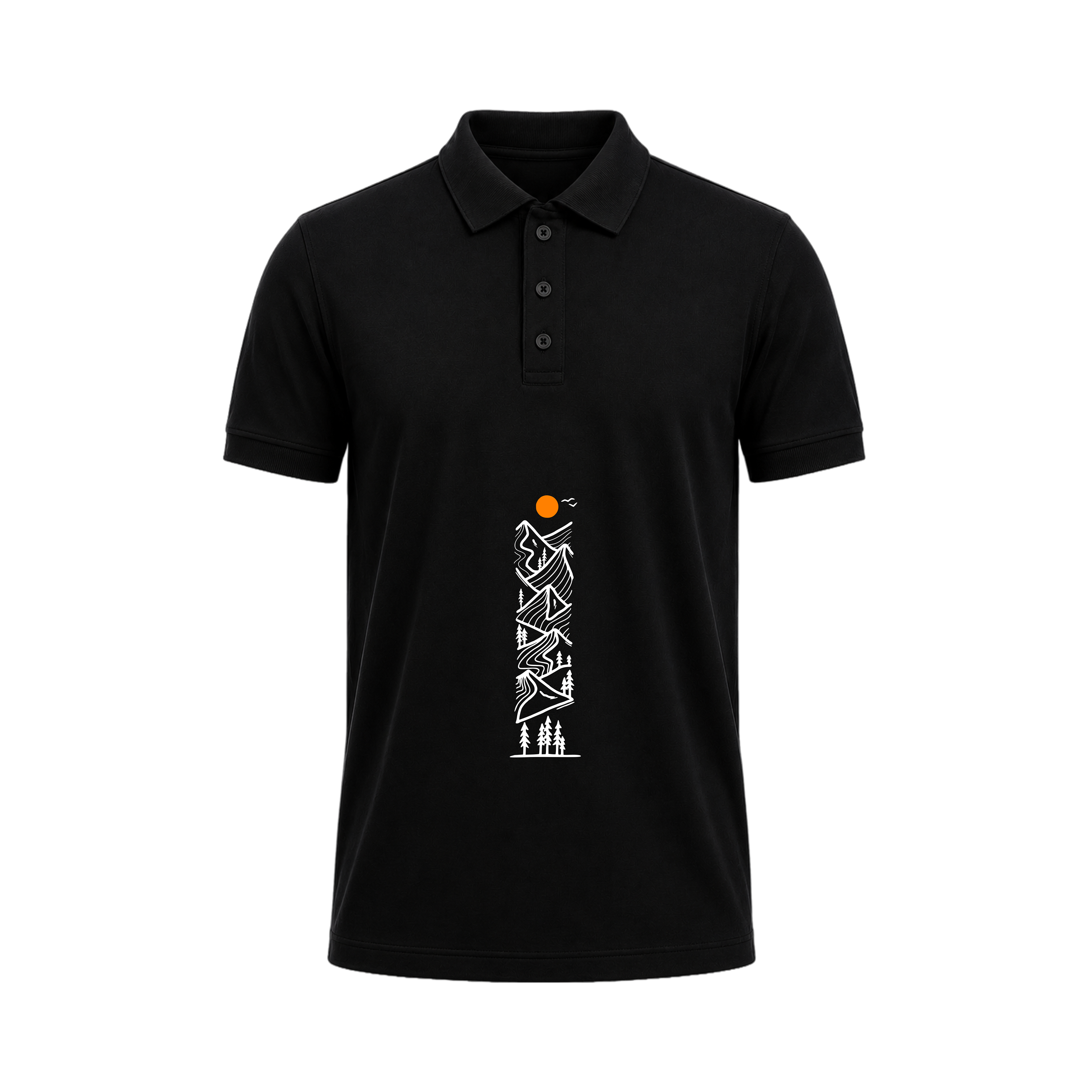 Siiege Mountain Line Art White Polo T-Shirt for Men