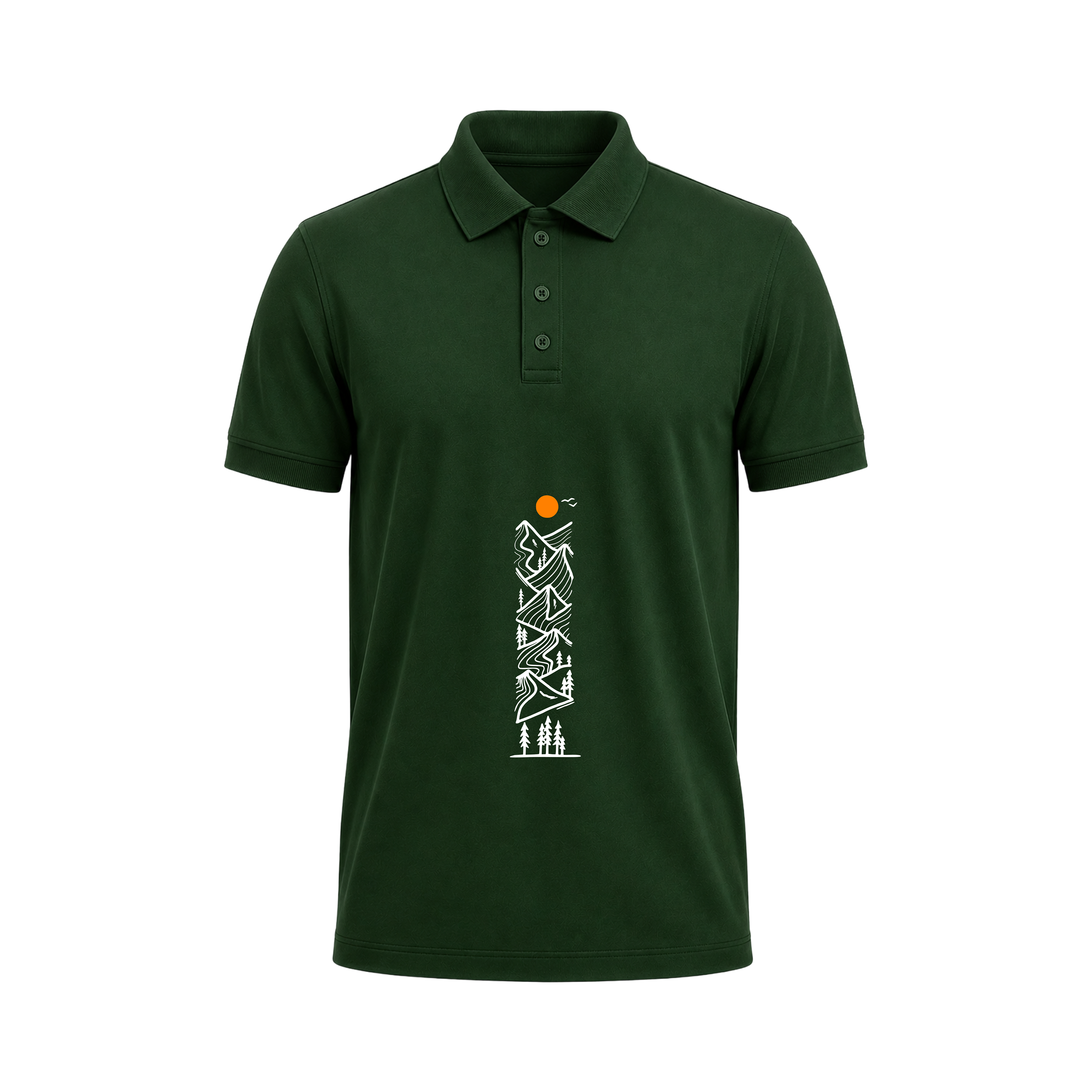 Siiege Mountain Line Art White Polo T-Shirt for Men