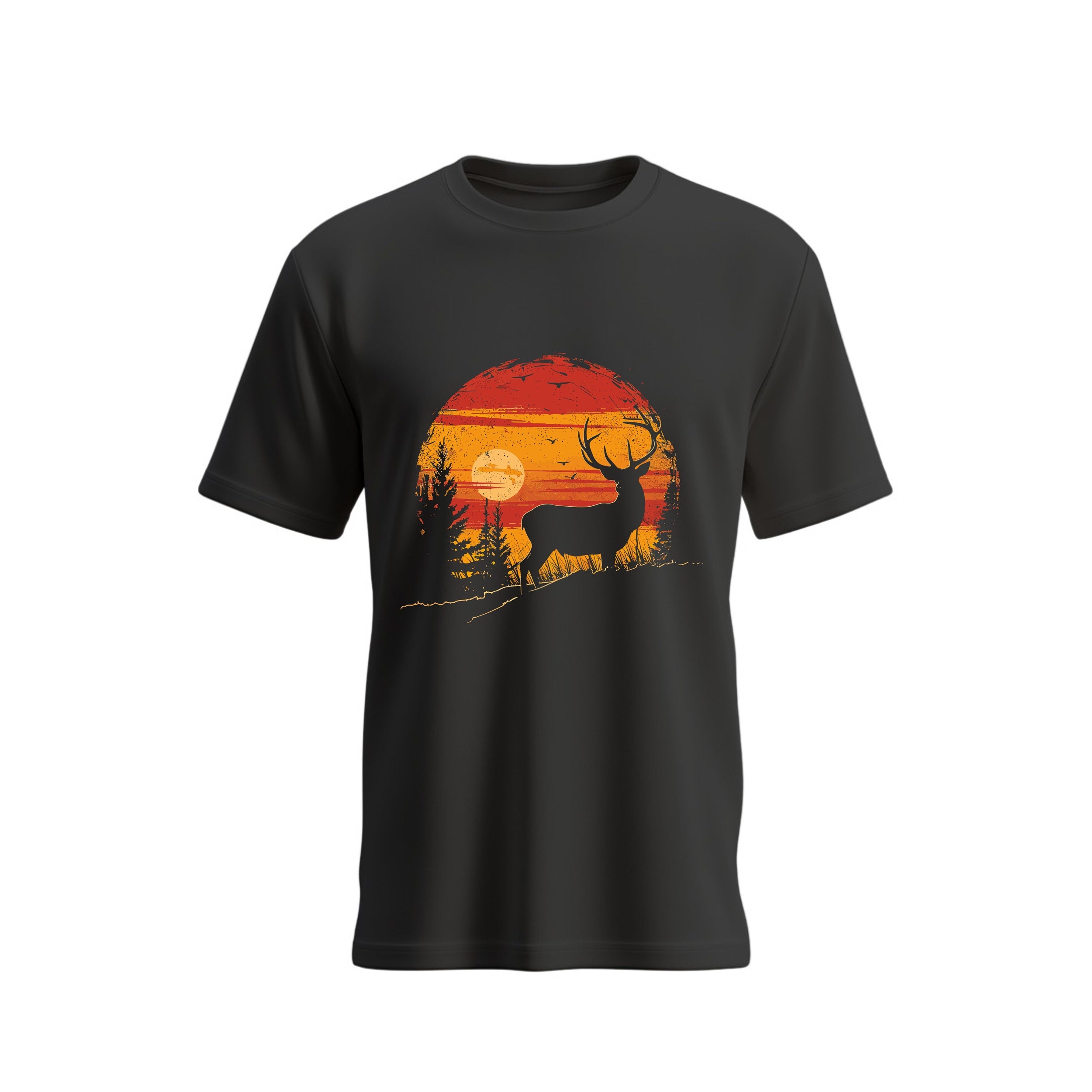 SIIEGE Vintage Sunset Deer  Cotton T-Shirt for Men