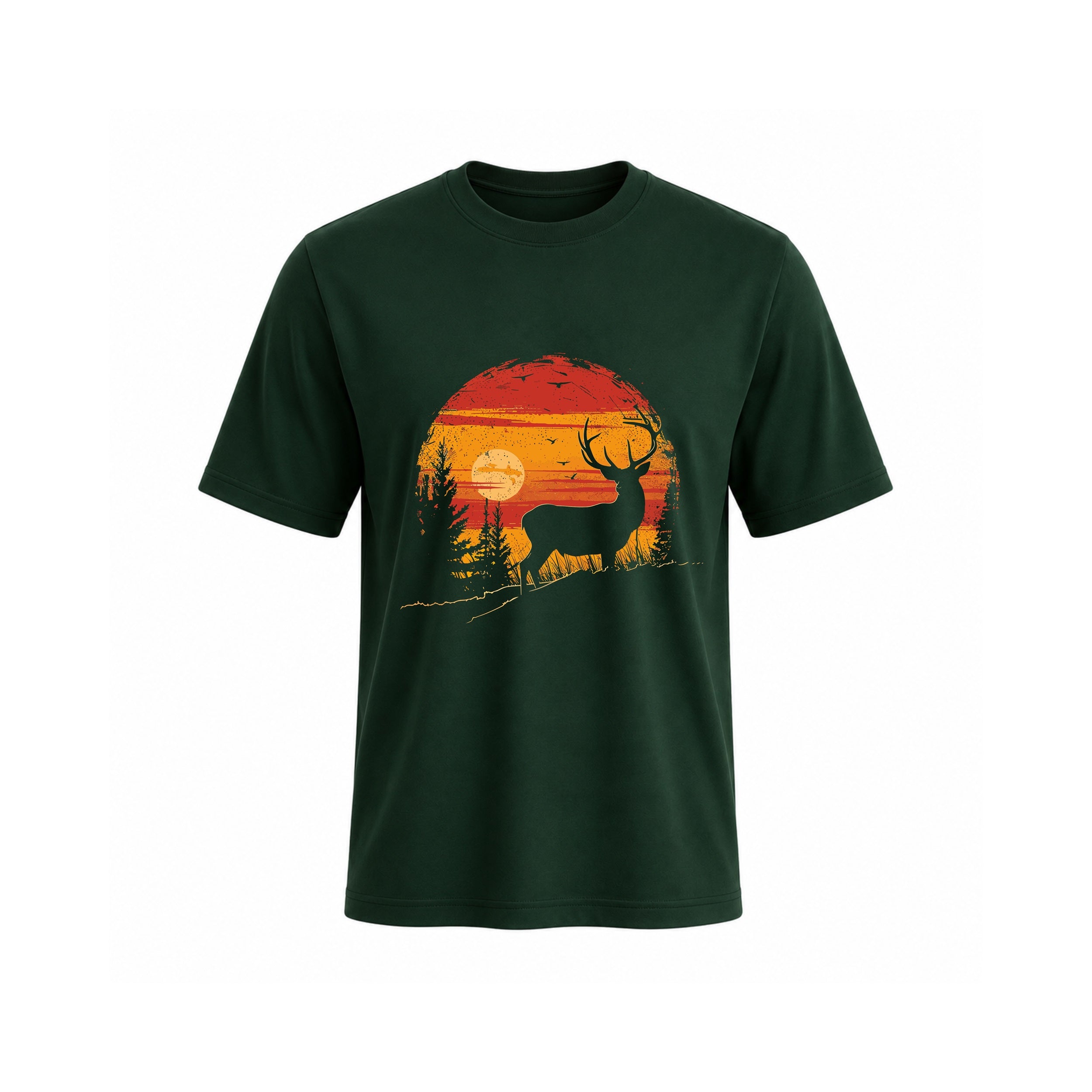 SIIEGE Vintage Sunset Deer  Cotton T-Shirt for Men