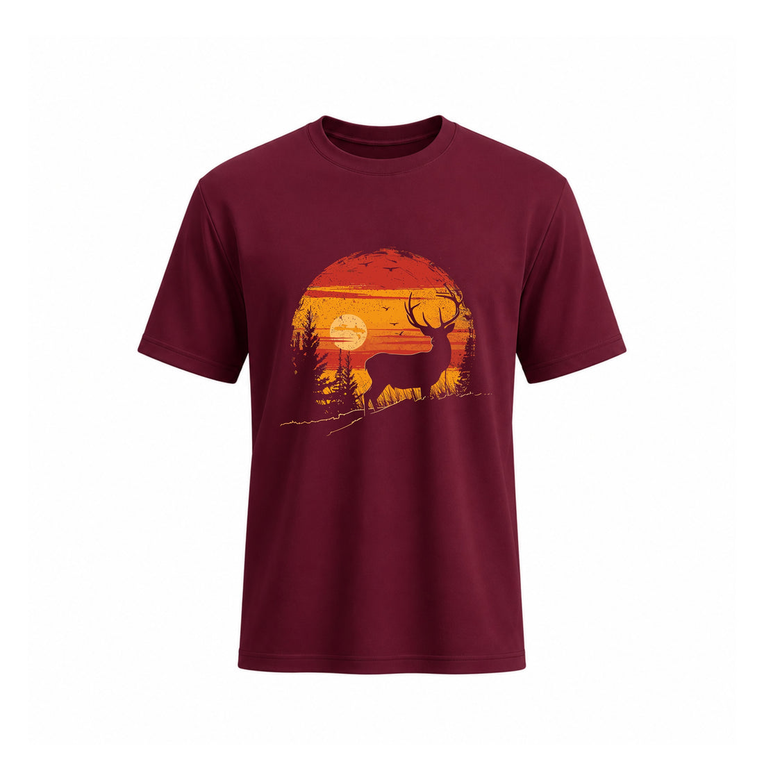 SIIEGE Vintage Sunset Deer  Cotton T-Shirt for Men
