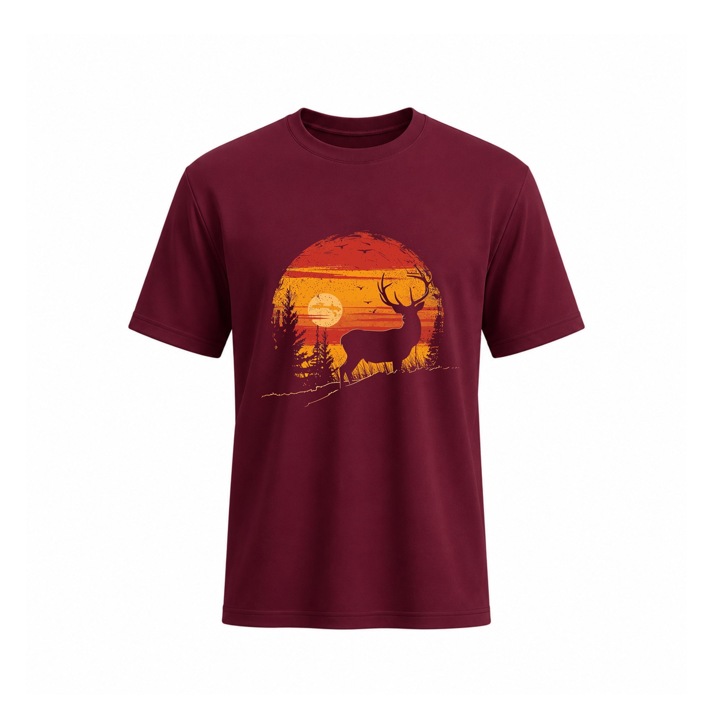 SIIEGE Vintage Sunset Deer  Cotton T-Shirt for Men