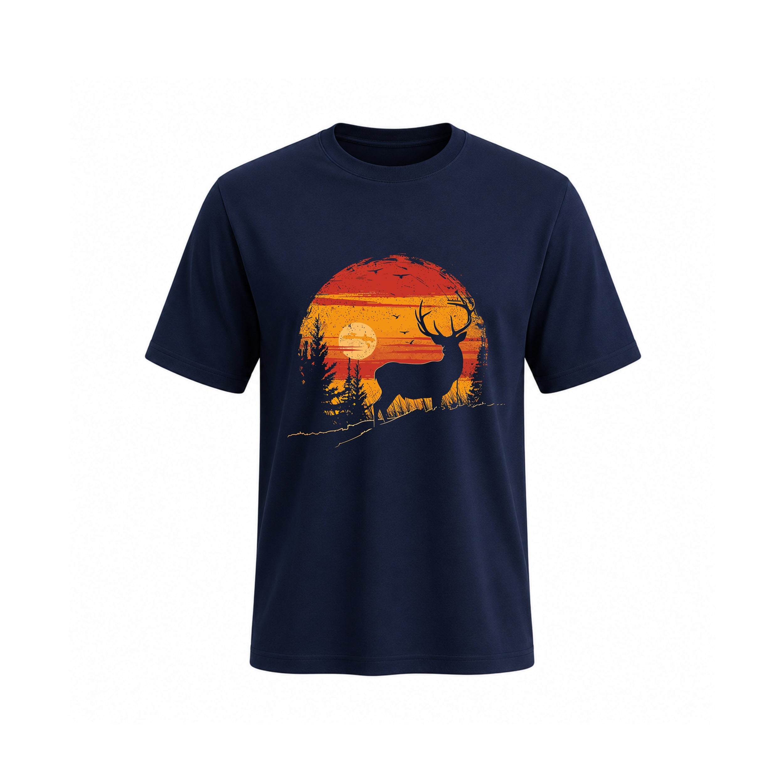 SIIEGE Vintage Sunset Deer  Cotton T-Shirt for Men