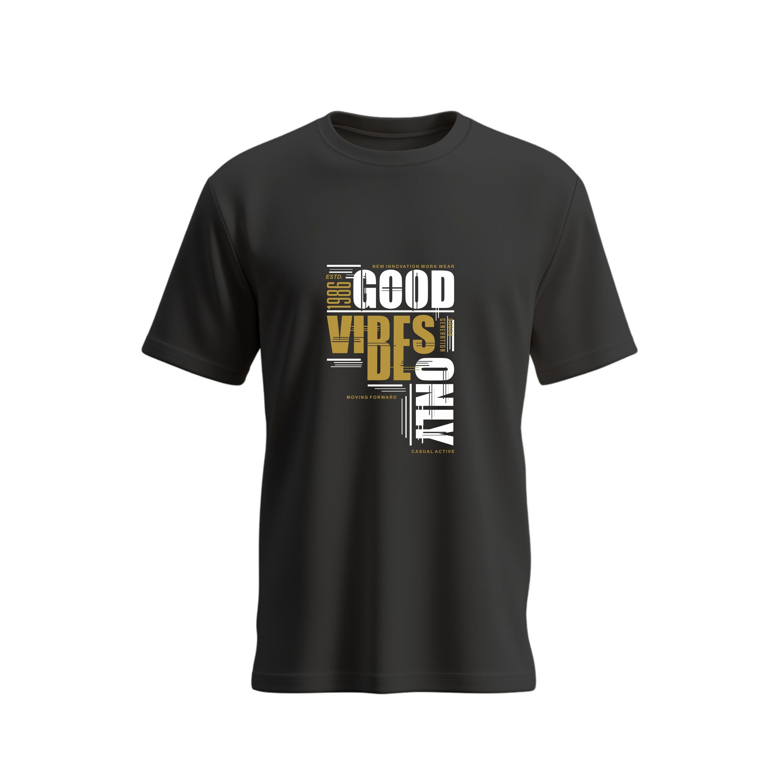 SIIEGE Good Vibes Only Typography Cotton T-Shirt for Men