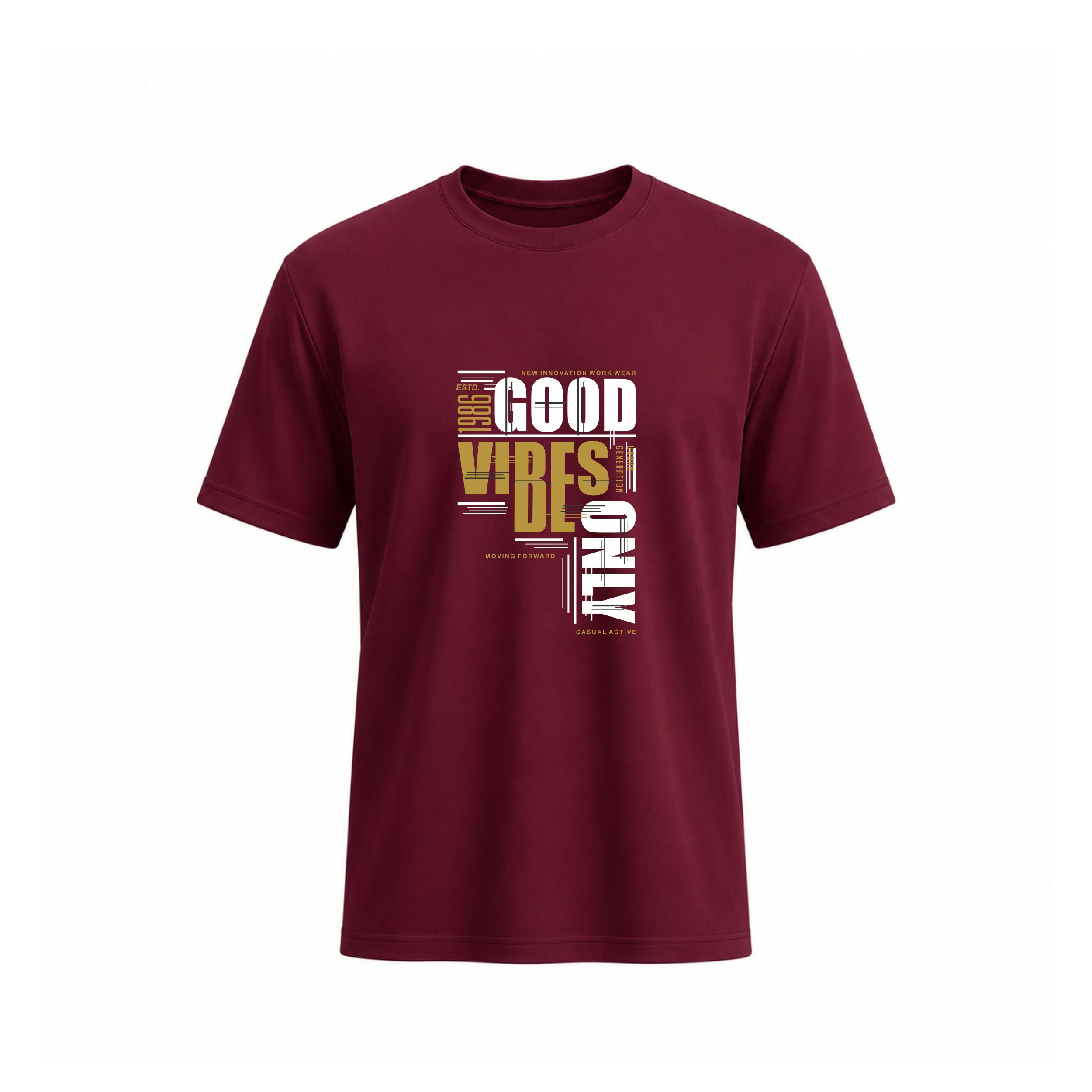 SIIEGE Good Vibes Only Typography Cotton T-Shirt for Men