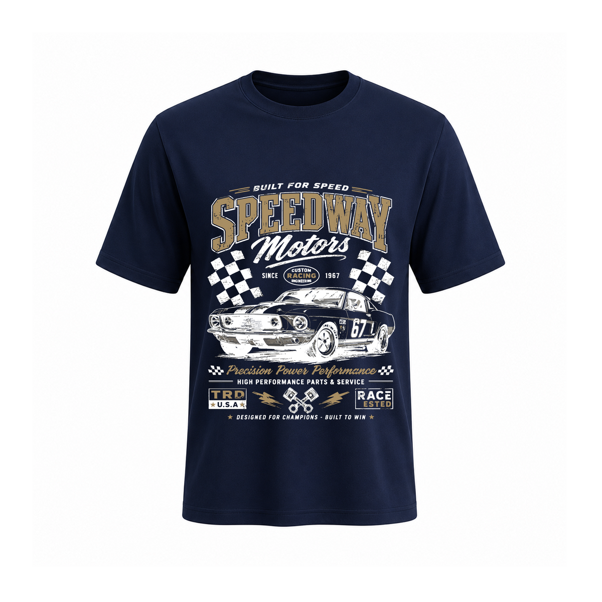 SIIEGE Built For Speed Soft Cotton Navy Blue T-Shirt For Men