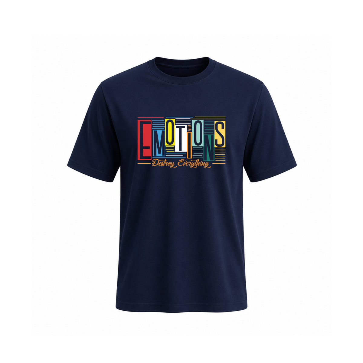 SIIEGE Emotions Destroy Everything Cotton Navy Blue T-Shirt for Men