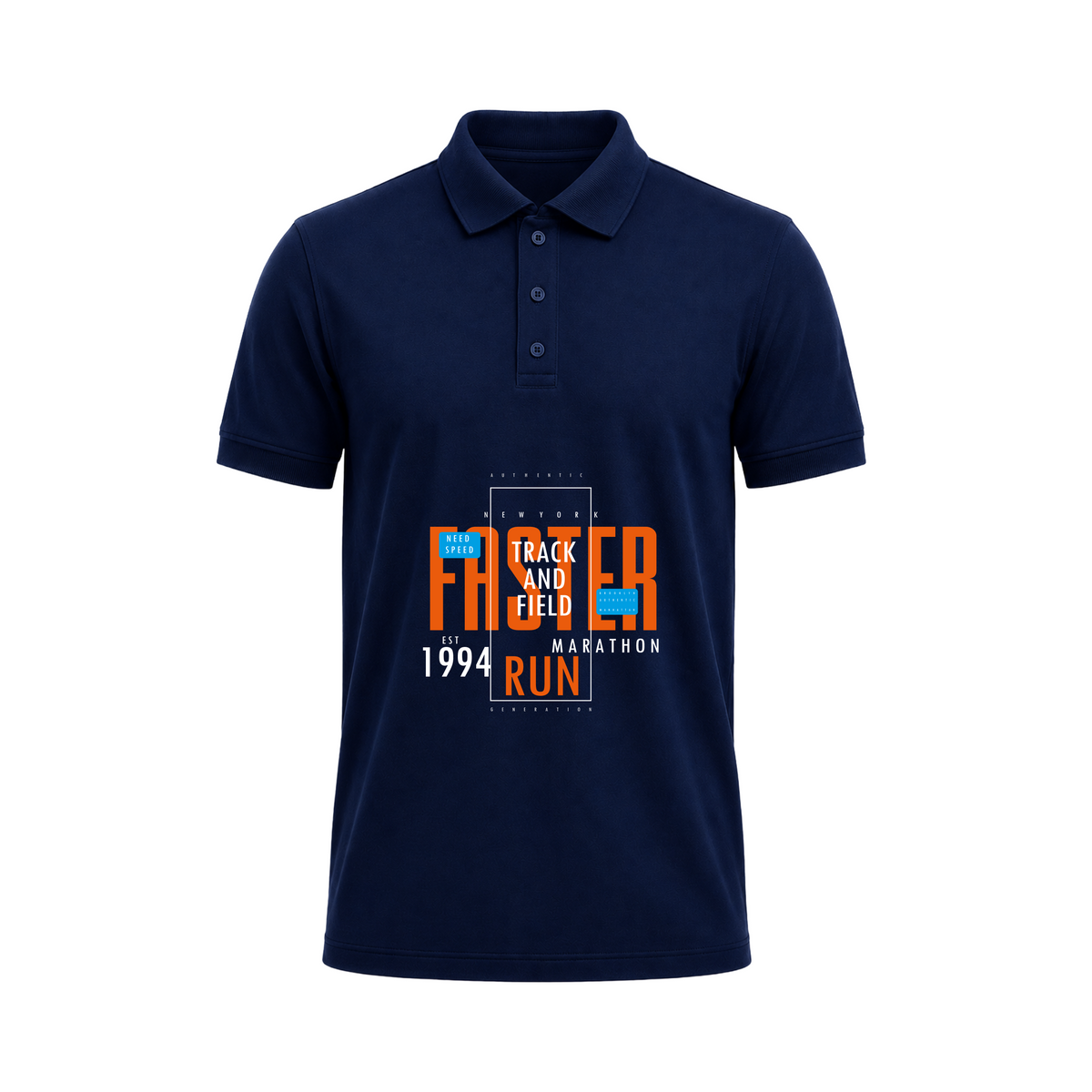 SIIEGE Faster Run Navy Blue Polo T-Shirt For Men