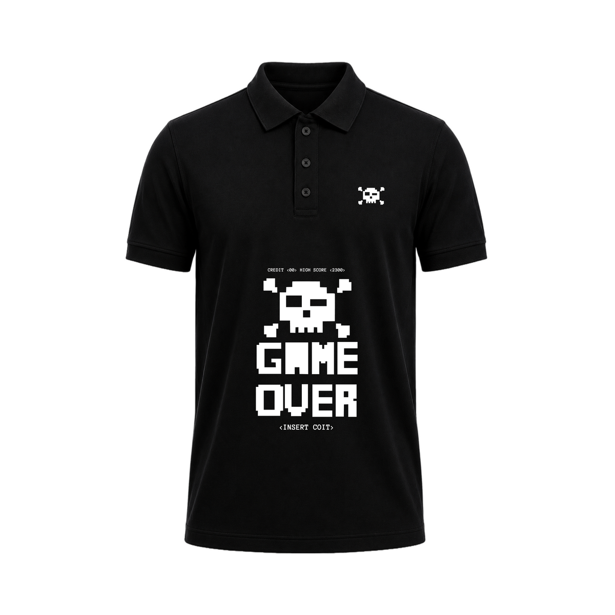 SIIEGE Game Over Retro Gaming Black Polo T-Shirt for Men