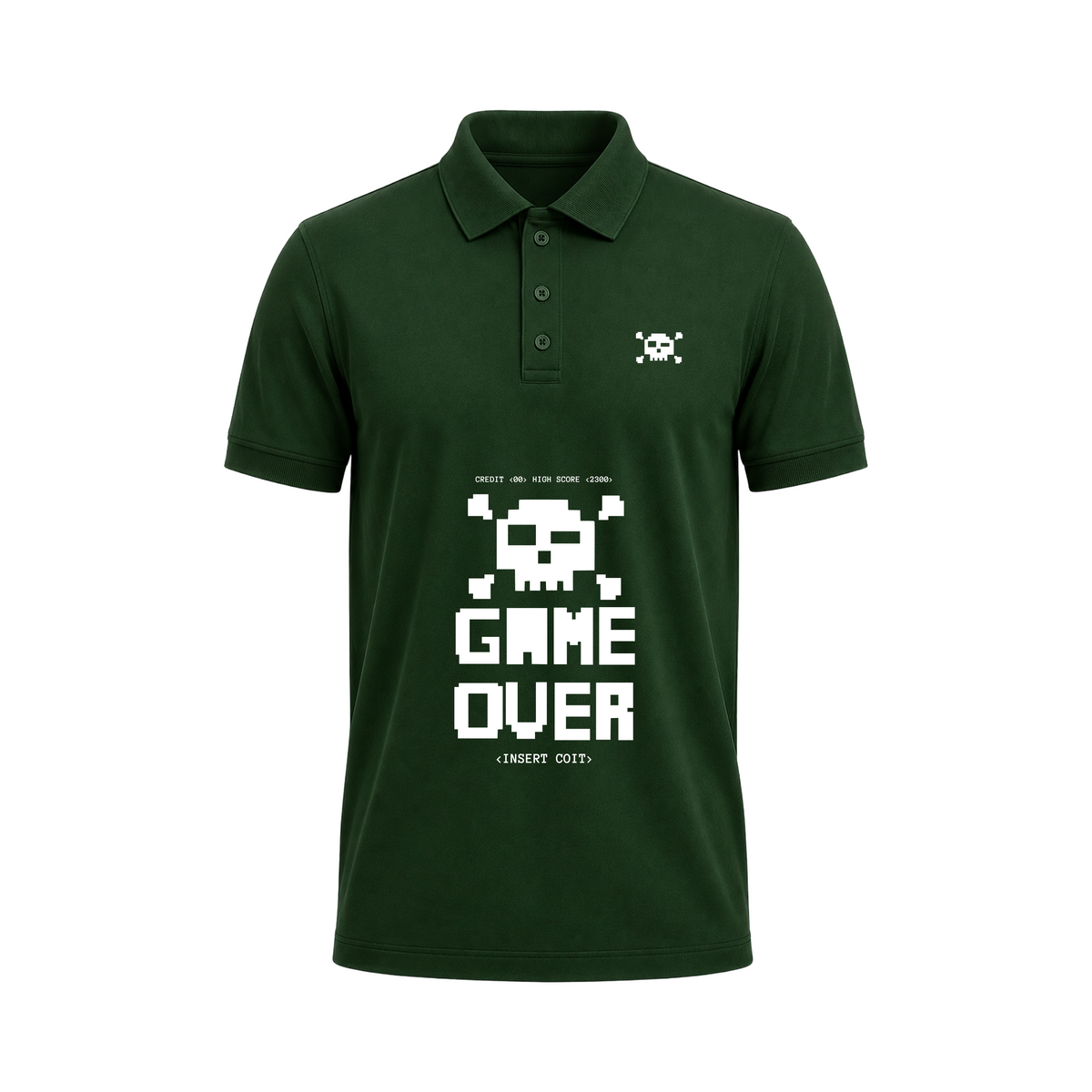 SIIEGE Game Over Retro Gaming Green Polo T-Shirt for Men
