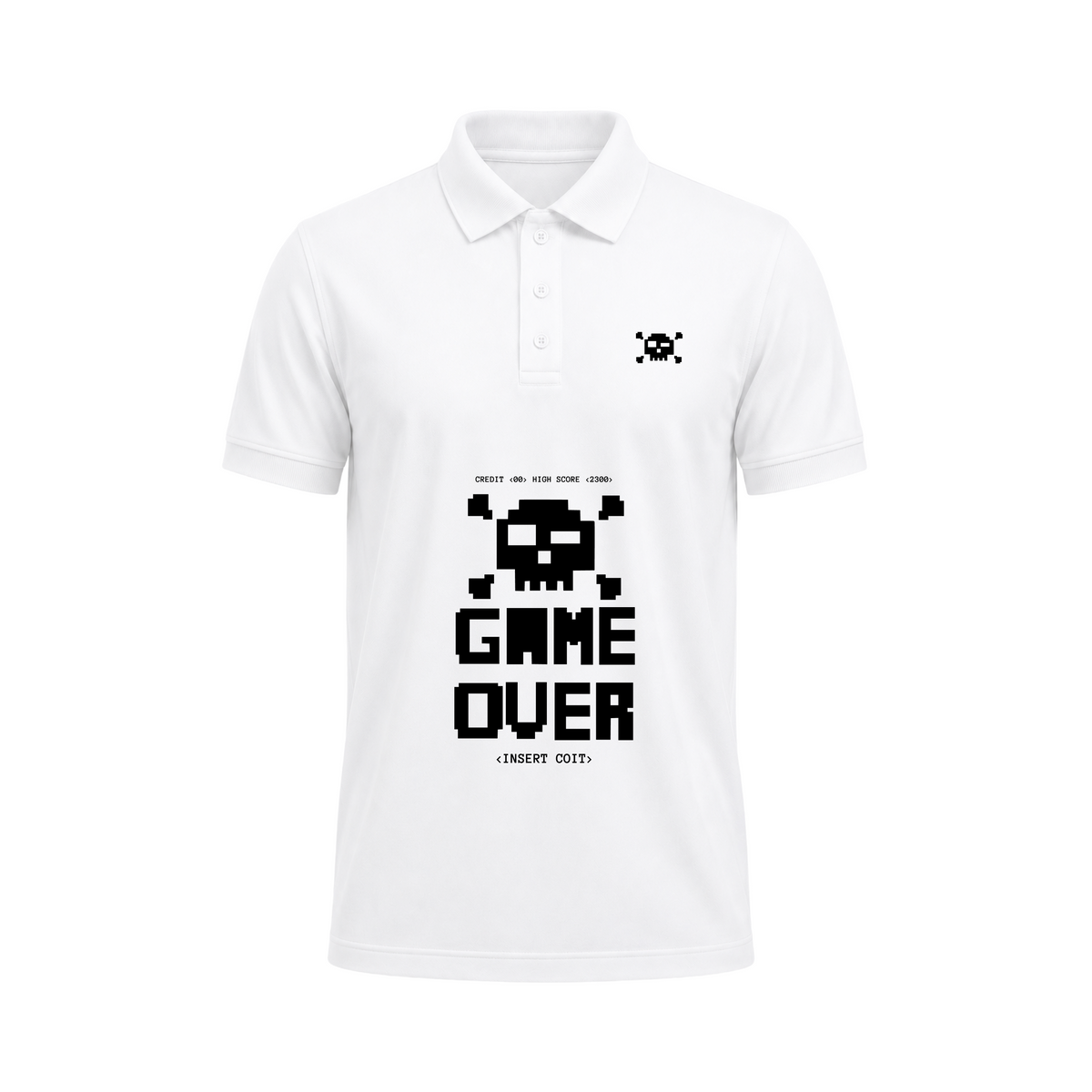 SIIEGE Game Over Retro Gaming White Polo T-Shirt for Men