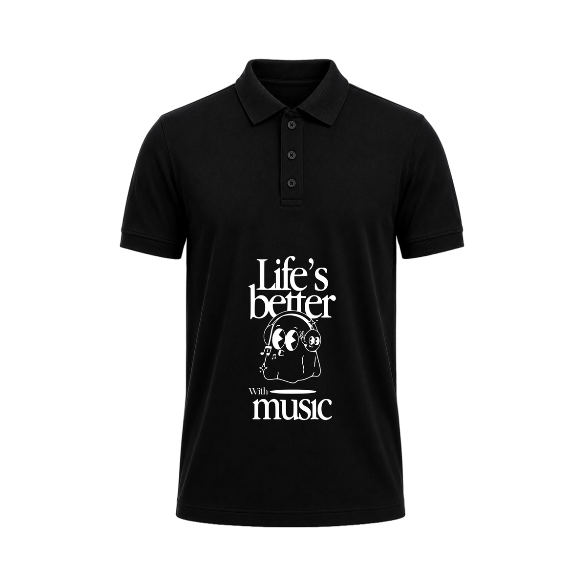 SIIEGE Life’s Better With Music Black Polo T-Shirt for Men