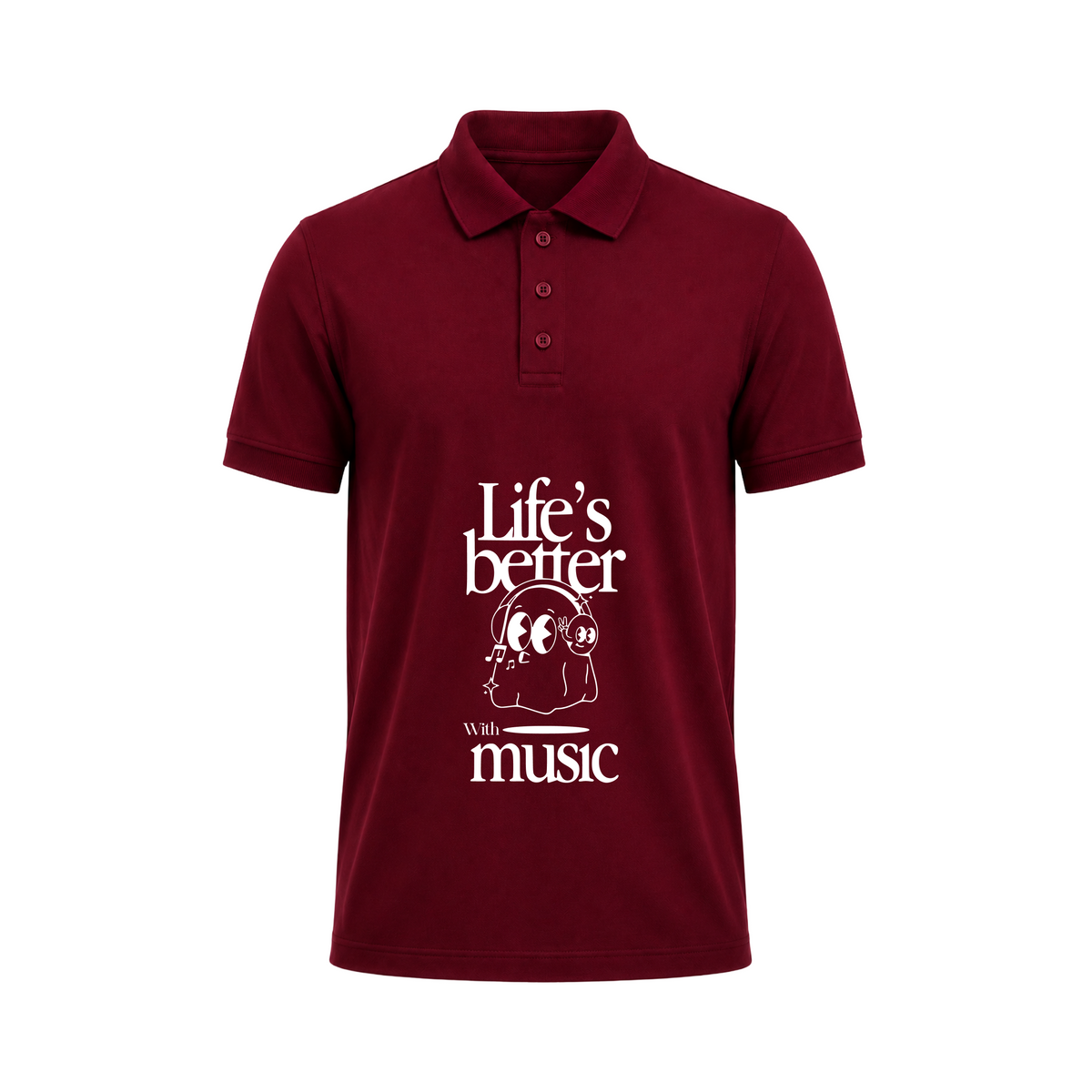 SIIEGE Life’s Better With Music Maroon Polo T-Shirt for Men