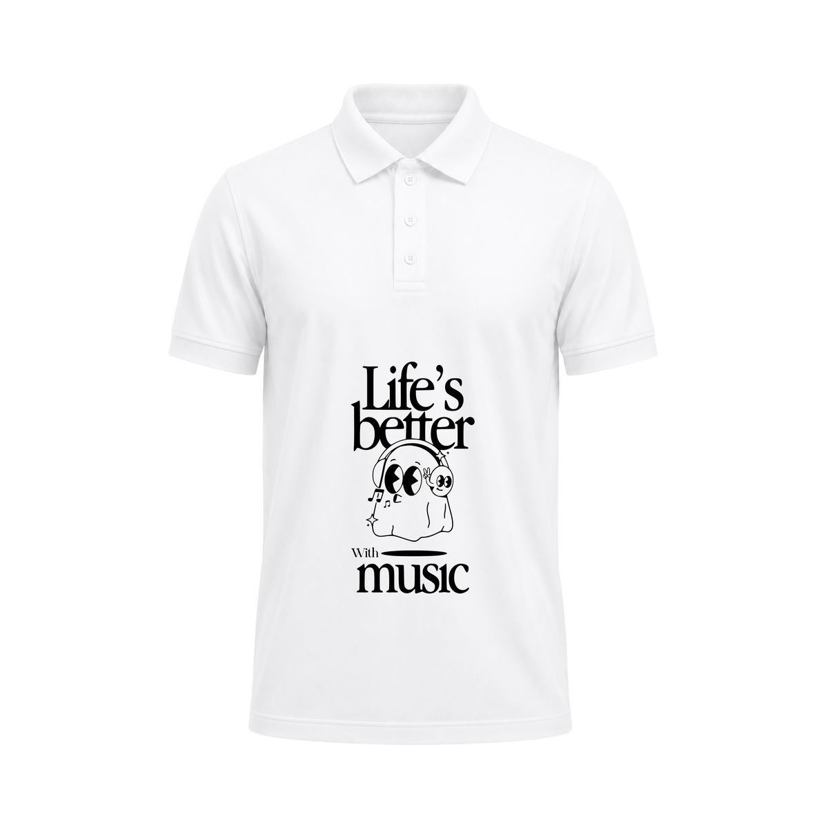 SIIEGE Life’s Better With Music White Polo T-Shirt for Men