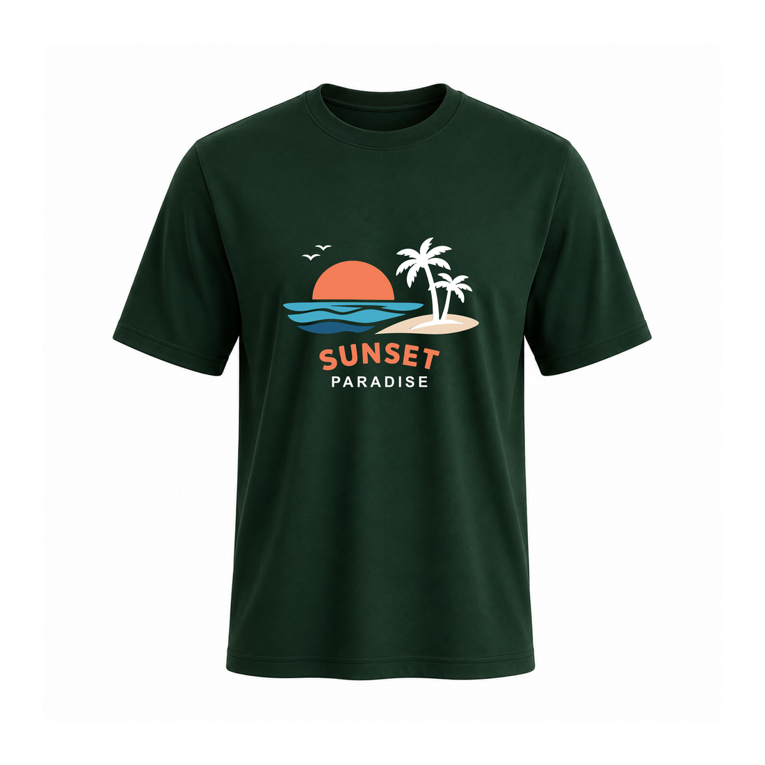 SIIEGE Sunset Paradise Soft Cotton Green T-Shirt For Men