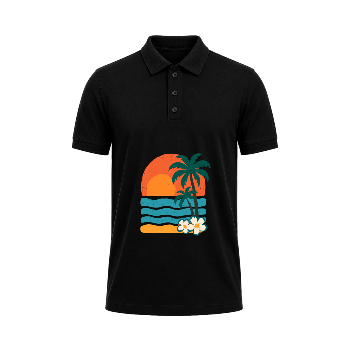 SIIEGE Tropical Sunset Black Polo T-Shirt for Men