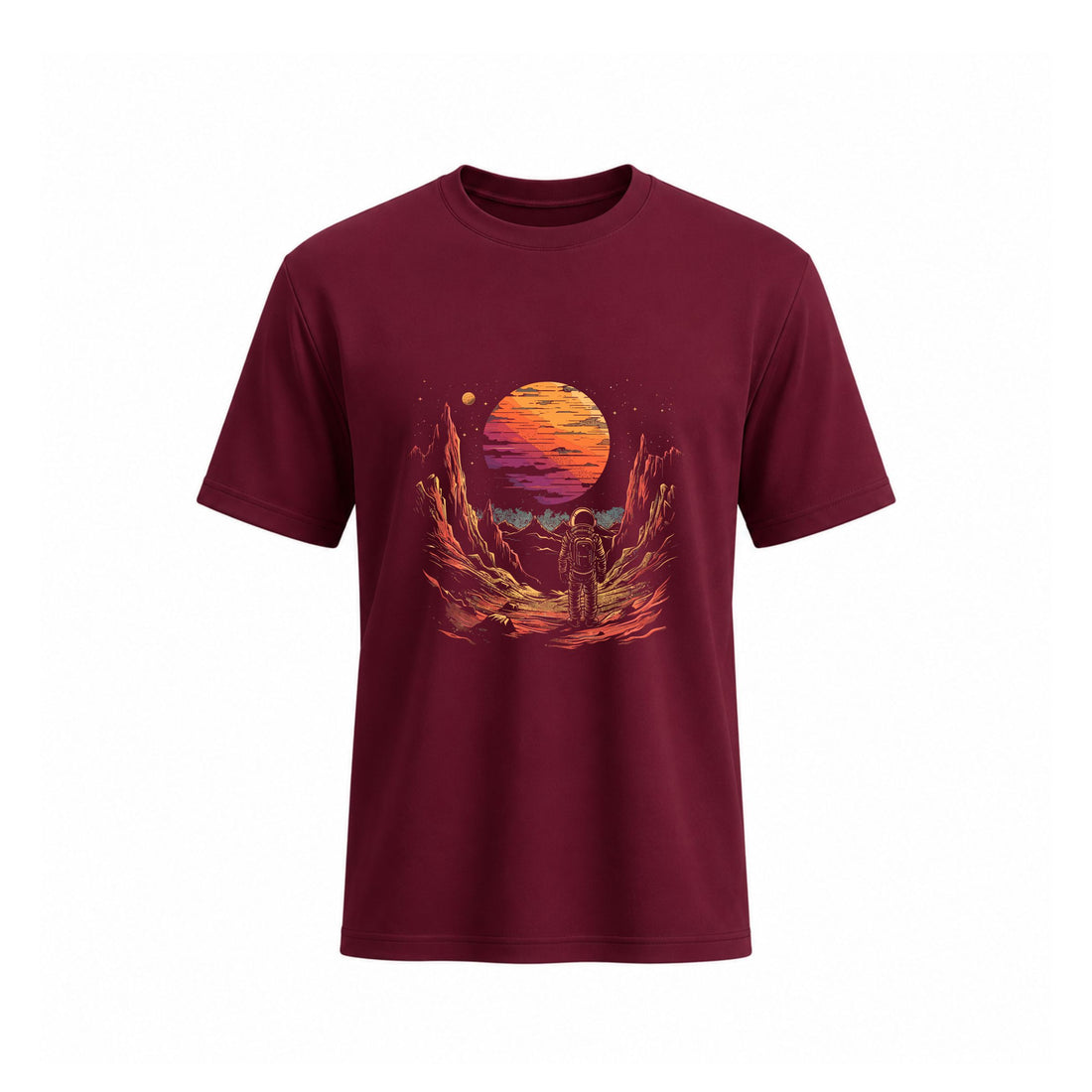 Siiege  Astronaut Sunset Soft Cotton Maroon T-Shirt for Men
