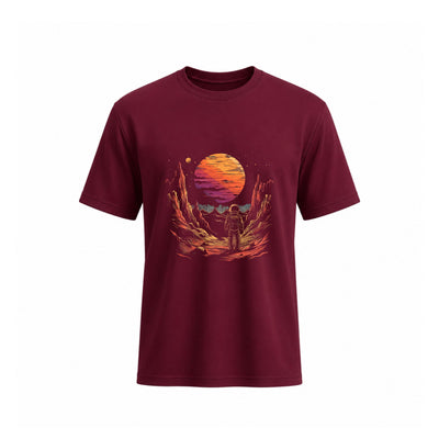 Siiege  Astronaut Sunset Soft Cotton Maroon T-Shirt for Men