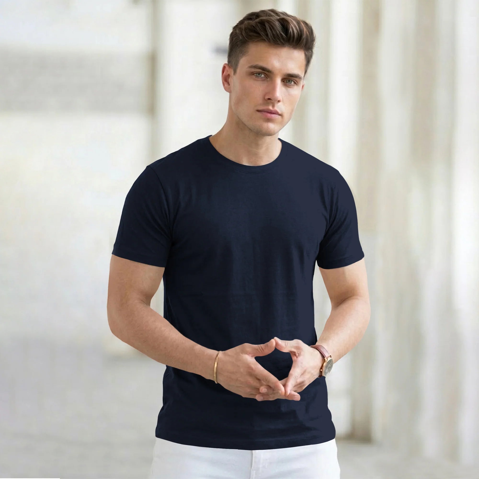 Plain Round Neck T-Shirt for Men | DTF Printing & Embroidery Available